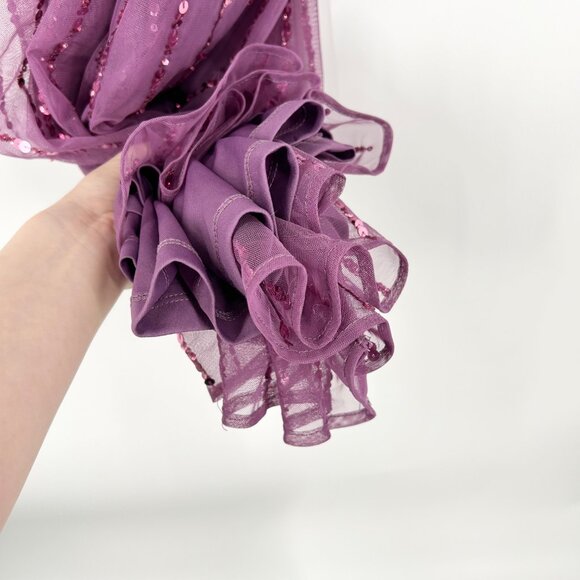 NWT Mac Duggal Purple Sequined Wrap Over Bishop Sleeve Gown, 5720 - Picture 7 of 12